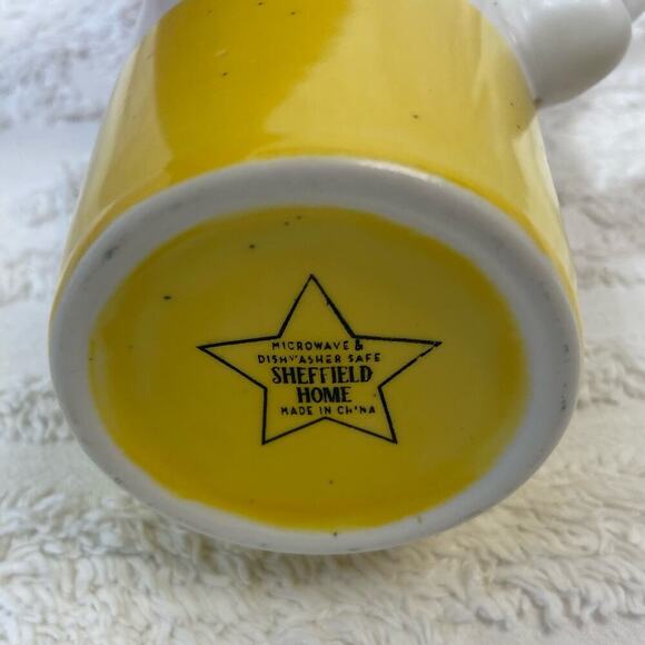 SHEFFIELD HOME Mug "COURAGE" Flower Speckled 2 Tone Bone/Yellow Ceramic 16oz - Picture 4 of 6